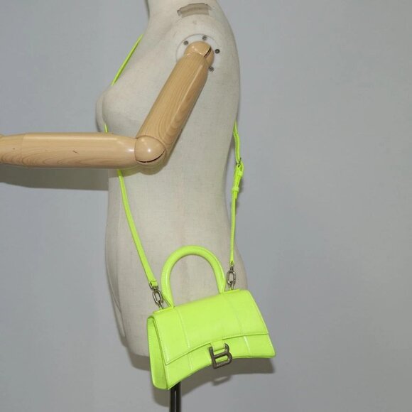 BALENCIAGA Hourglass XS Hand Bag Leather 2way LIme Green - Picture 14 of 16